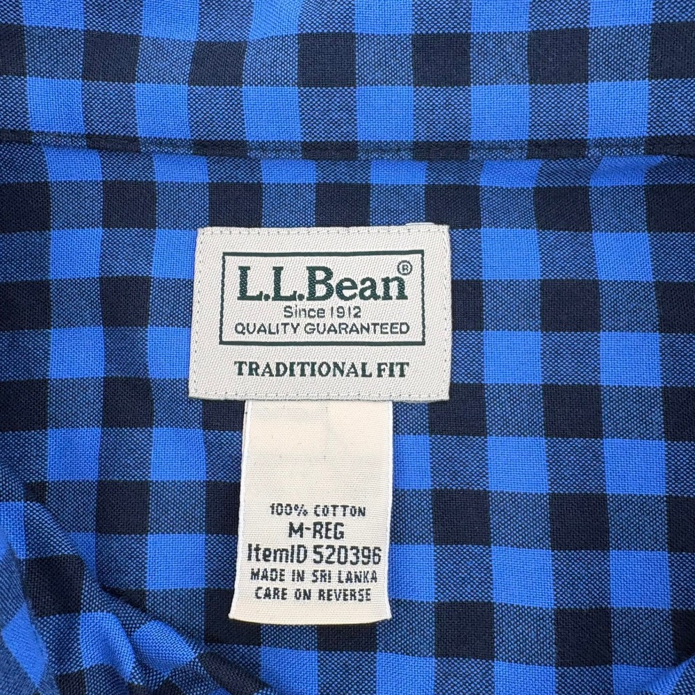LL Bean Mens Traditional Fit Buffalo Check Flannel Shirt Blue Black Medium M-Reg - Picture 4 of 10
